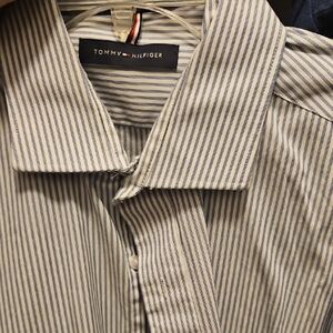 Tommy Hilfiger Blue and White Dress Shirt with Stripes